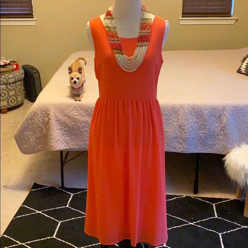 Coral Sleeveless Midi Chiffon Dress